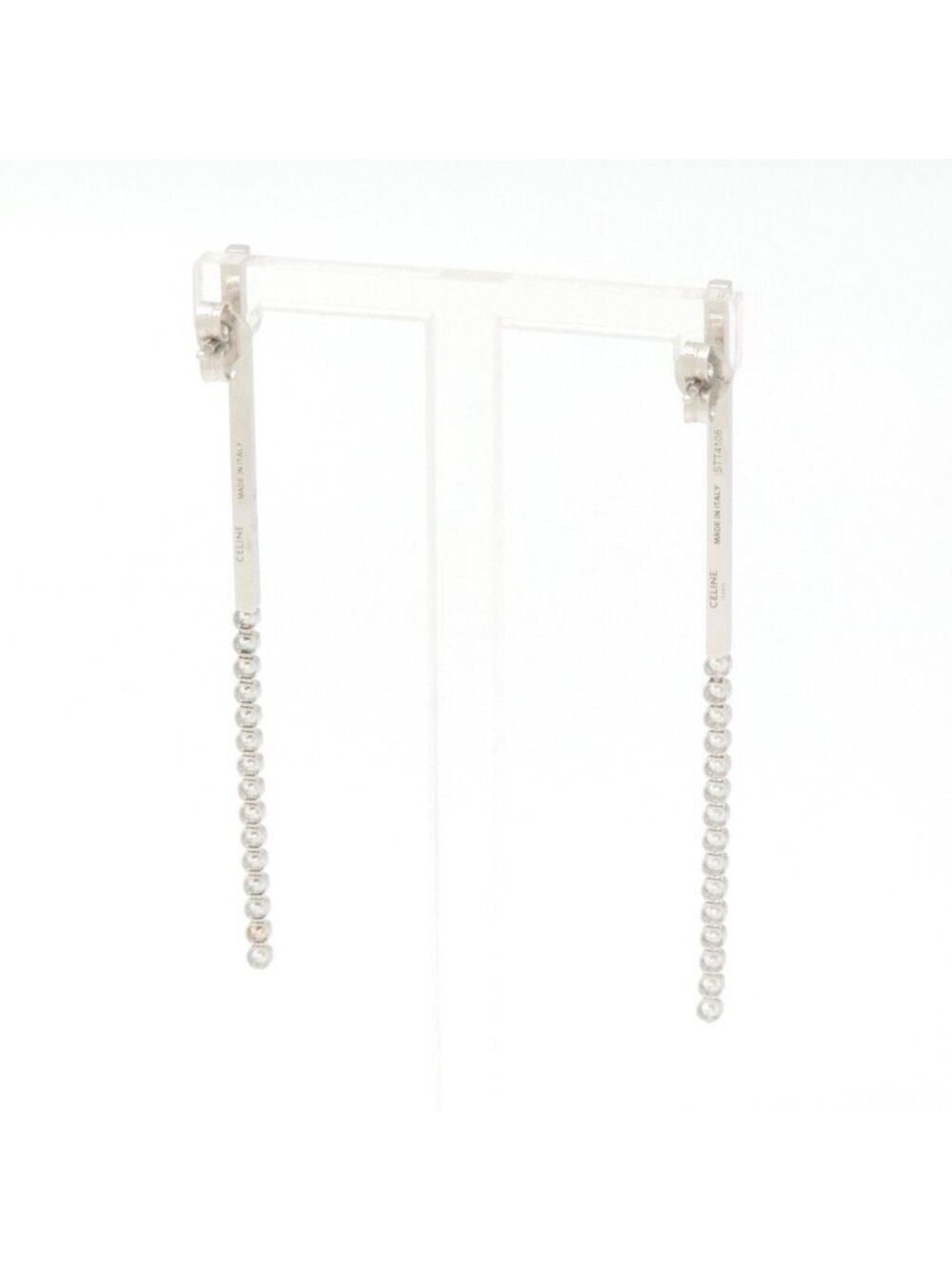 Celine Bar Earrings Strass Silver Tone Metal 7.1